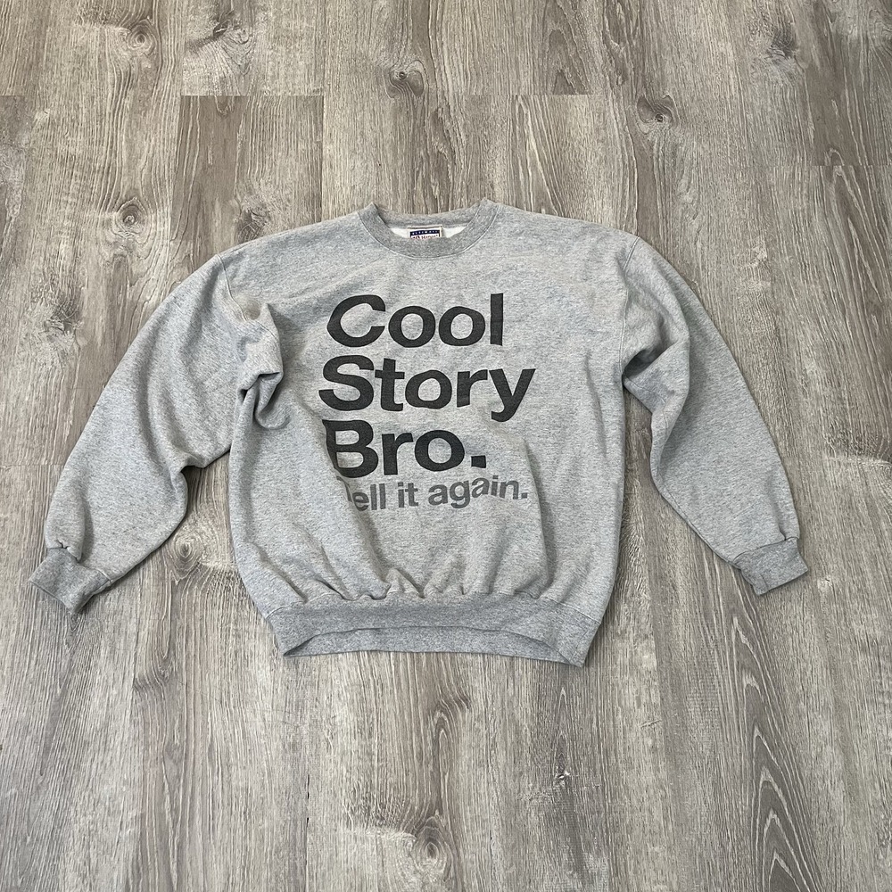 Vintage Hanes Sweatshirt Mens Large Heather Grey Cool Story Bro